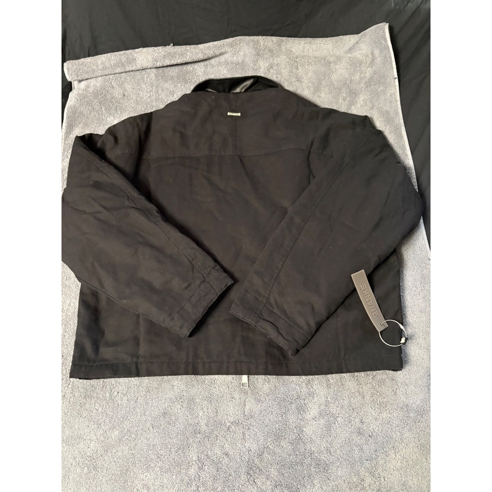 Ananke Mens Black Canvas Workwear Jacket Faux Leather Collar Full Zip XL NEW